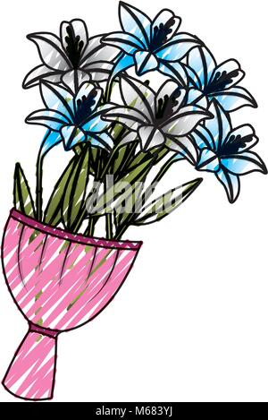 Eleganza delicato bouquet di fiori gigli avvolto Illustrazione Vettoriale