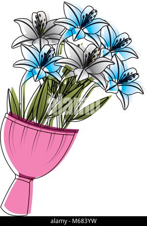 Eleganza delicato bouquet di fiori gigli avvolto Illustrazione Vettoriale