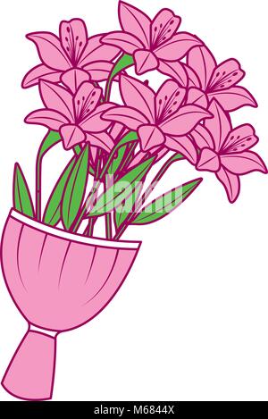 Eleganza delicato bouquet di fiori gigli avvolto Illustrazione Vettoriale