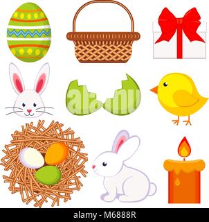 Cartoon easter icona impostare 9 elementi. Illustrazione Vettoriale