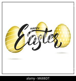 Pasqua. Uova di oro e felice Pasqua caratteri di script. Vacanze di Pasqua design Illustrazione Vettoriale