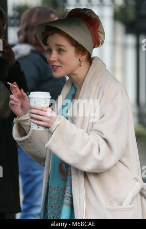 Claudia Jessie interpreta la parte di Amelia Sedley visto scene riprese per l' Vanity Fair' TV fiction. Olivia Cooke si è visto anche sul set di un film - Londra dotata di: Claudia Jessie dove: Londra, Regno Unito quando: 29 Gen 2018 Credit: WENN.com Foto Stock