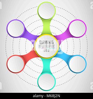 Una infografica elementi per i vostri progetti di business. Vuoto, carta tridimensionale di cerchi in stile metaball. Collegamenti multicolore. Vector illus Illustrazione Vettoriale