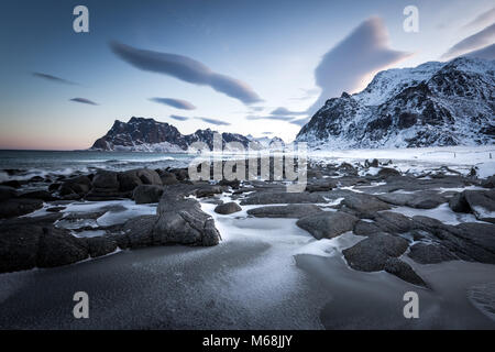 Skagsanden beach, isole Lofoten. Norvegia Foto Stock