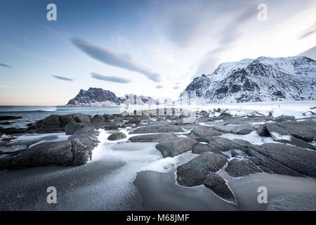 Skagsanden beach, isole Lofoten. Norvegia Foto Stock