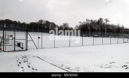 Screen Grab presi da PA Video della neve a Burnley FC formazione della Terra. Foto Stock