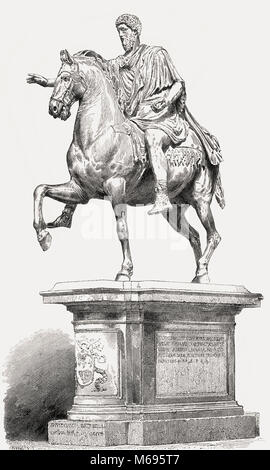 Statua equestre di Marco Aurelio, Marco Aurelio Antonino Augusto; 121 - 180 D.C. imperatore romano Foto Stock