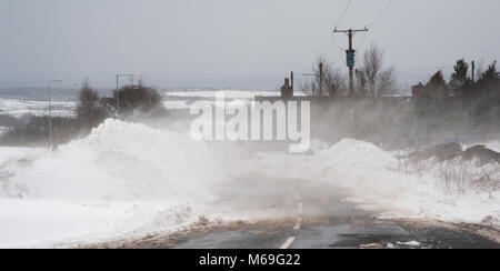 Condizioni di Blizzard su 24 Marzo 2013 vicino a Bolton, Manchester Foto Stock