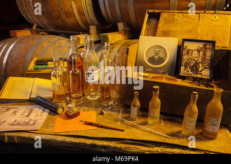 Armagnac Delord cantina e bottiglie, Lannepax. Le Gers Reparto, Nuova Aquitaine, Midi Pyerenees. Francia Europa Foto Stock