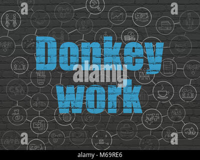 Il concetto di business: Asino lavorare su sfondo a parete Foto Stock