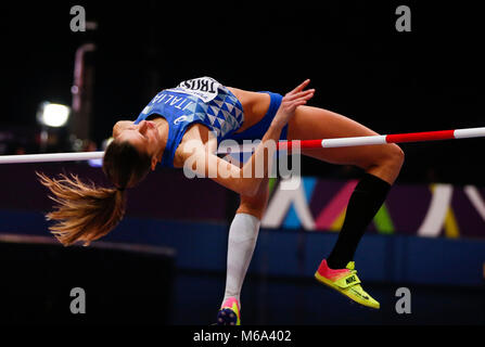 Londra, Regno Unito. 1 Mar, 2018. L'Italia Alessia Trost compete durante le donne salto in alto finale della IAAF Campionati mondiali Indoor Arena a Birmingham in Birmingham, Gran Bretagna il 1 marzo 2018. Credito: Han Yan/Xinhua/Alamy Live News Foto Stock