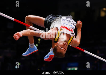 Londra, Regno Unito. 1 Mar, 2018. La Germania Mateusz Przybylko compete durante gli uomini salto in alto finale della IAAF Campionati mondiali Indoor Arena a Birmingham in Birmingham, Gran Bretagna il 1 marzo 2018. Credito: Han Yan/Xinhua/Alamy Live News Foto Stock