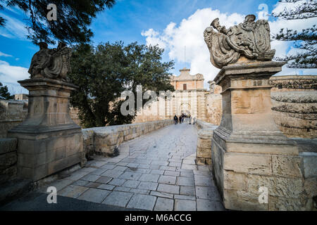 Porta alla vecchia città di Mdina, Malta, l'Europa. Foto Stock