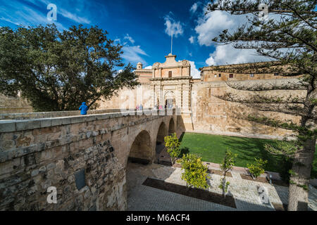 Porta alla vecchia città di Mdina, Malta, l'Europa. Foto Stock