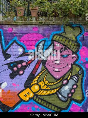 London Street Art in Brick Lane (off Buxton Street) zona di London Borough of Tower Hamlets, Londra, Inghilterra il 30 dicembre 2016. Foto di e Foto Stock