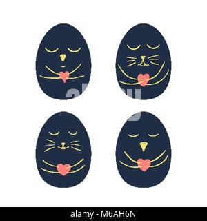 Simpatici animali tenendo cuore dipinta su uova di Pasqua Illustrazione Vettoriale