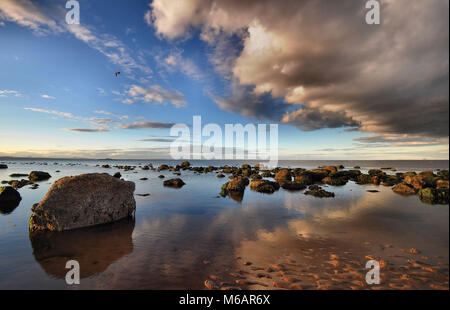 Tramonto al mare scozzese, Portobello Beach, Edimburgo Foto Stock