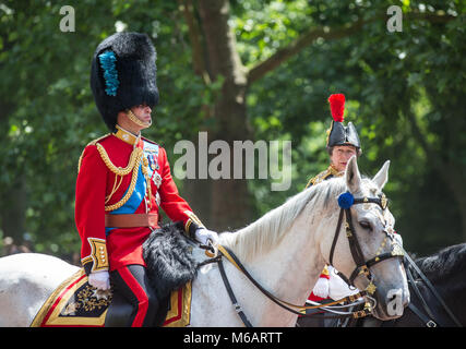 Il principe William Duca di Cambridge & Princess Anne, Principessa Reale durante il Trooping il colore la Sua Altezza Reale la Regina Elisabetta II 91º compleanno Foto Stock