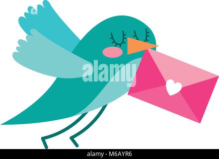 Sweet bird con busta messaggio nel becco cartoon Illustrazione Vettoriale
