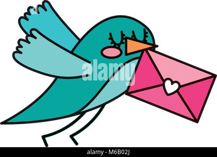 Sweet bird con busta messaggio nel becco cartoon Illustrazione Vettoriale