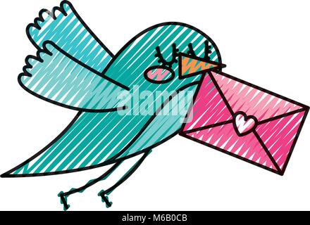 Sweet bird con busta messaggio nel becco cartoon Illustrazione Vettoriale