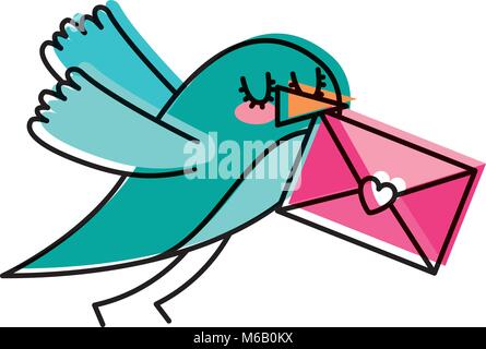 Sweet bird con busta messaggio nel becco cartoon Illustrazione Vettoriale