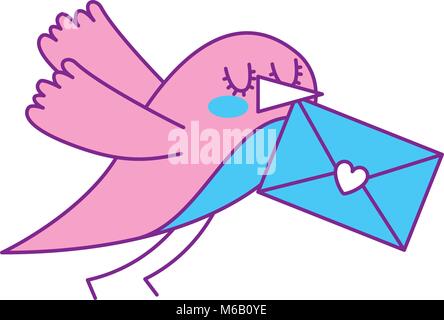 Sweet bird con busta messaggio nel becco cartoon Illustrazione Vettoriale