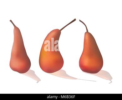 Set di ripe rosso pere. Illustrazione Vettoriale