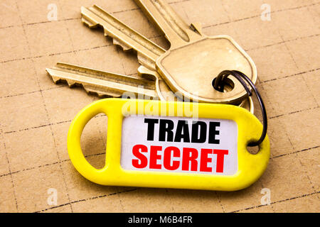 La parola, la scrittura al segreto commerciale. Il concetto di business per la protezione dei dati scritti sul titolare di chiave, vicino. Foto Stock