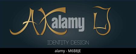 Serie di bellissimi monogrammi con lettere AK e LJ logotipo per design e il branding Illustrazione Vettoriale