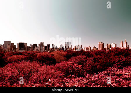 Rara vista sullo skyline di New York da central park a infrarossi a colori Foto Stock