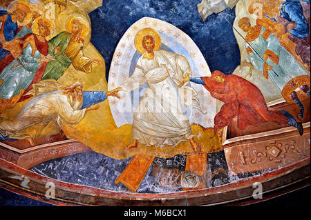 Il XI secolo la chiesa bizantina di San Salvatore in Chora e la sua anastasis affresco della cappella parecclesion. Cristo è raffigurato il salvataggio annuncio Foto Stock