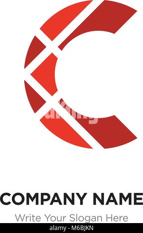 C Lettera con logo rosso linea collegati elementi. Abstract disegno geometrico, elegante logotipo alfabeto. Illustrazione Vettoriale