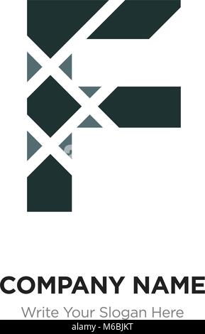 Lettera F con logo nero linea collegati elementi. Abstract disegno geometrico, elegante logotipo alfabeto. Illustrazione Vettoriale