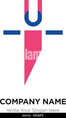 Lettera astratta ui ui logo design template, alfabeto lettere iniziali nome azienda concept. Piatte sottili segmenti di linea collegati a ciascun altro, rosso e bl Illustrazione Vettoriale