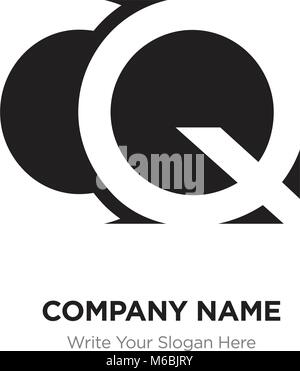 Lettera astratta CQ QC logo design template, nero alfabeto lettere iniziali nome azienda concept. Piatte sottili segmenti di linea collegati gli uni agli altri Illustrazione Vettoriale