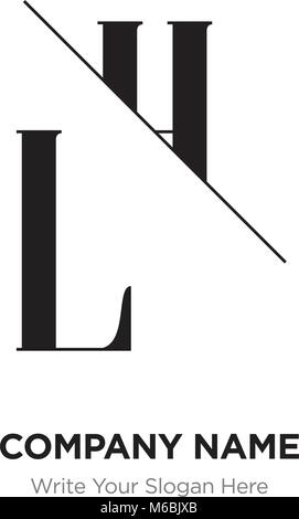 Lettera astratta LH,HL logo design template, Black&White alfabeto lettere iniziali nome azienda concept. Piatte sottili segmenti di linea collegati gli uni agli altri Illustrazione Vettoriale