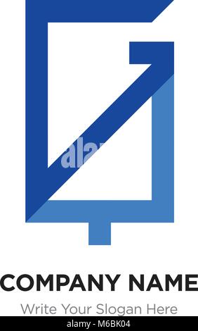 Lettera astratta GQ,QG logo design template, blu alfabeto lettere iniziali nome azienda concept. Piatte sottili segmenti di linea collegati gli uni agli altri Illustrazione Vettoriale