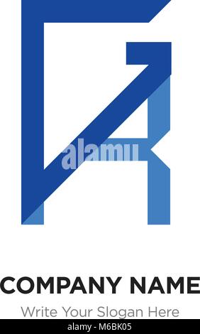Lettera astratta GR,RG logo design template, blu alfabeto lettere iniziali nome azienda concept. Piatte sottili segmenti di linea collegati gli uni agli altri Illustrazione Vettoriale