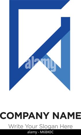 Lettera astratta GV,VG logo design template, blu alfabeto lettere iniziali nome azienda concept. Piatte sottili segmenti di linea collegati gli uni agli altri Illustrazione Vettoriale