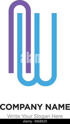 AW o WA lettera con il logo blu e viola gli elementi della linea. Abstract disegno geometrico, elegante logotipo alfabeto. Illustrazione Vettoriale