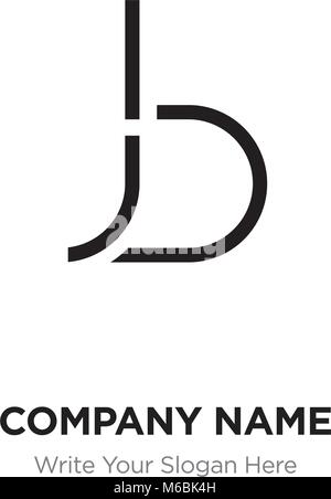 Lettera astratta BJ,JB logo design template, nero alfabeto lettere iniziali nome azienda concept. Piatte sottili segmenti di linea collegati gli uni agli altri Illustrazione Vettoriale