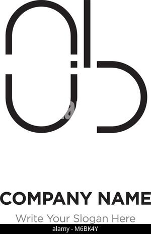 Lettera astratta BO,OB logo design template, nero alfabeto lettere iniziali nome azienda concept. Piatte sottili segmenti di linea collegati gli uni agli altri Illustrazione Vettoriale