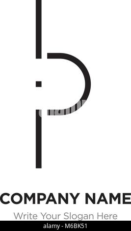 Lettera astratta BP,PB logo design template, nero alfabeto lettere iniziali nome azienda concept. Piatte sottili segmenti di linea collegati gli uni agli altri Illustrazione Vettoriale
