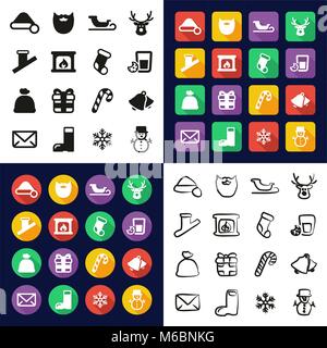 Babbo Natale tutti in una delle icone in Bianco e Nero Color Design piatto Set di Freehand Illustrazione Vettoriale