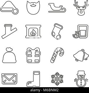 Babbo Natale icone linea sottile illustrazione vettoriale impostato Illustrazione Vettoriale