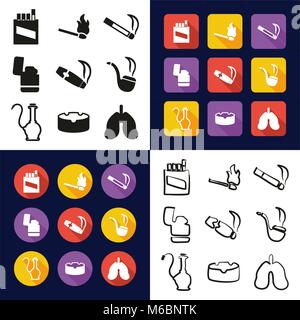 Fumare in tutte le icone di un Colore Bianco e nero Design piatto Set di Freehand Illustrazione Vettoriale