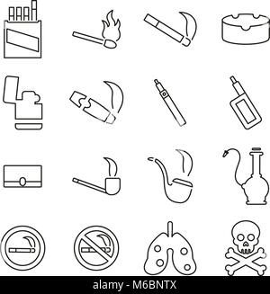 Il fumo di sigaretta o la dipendenza di una linea sottile illustrazione vettoriale impostato Illustrazione Vettoriale