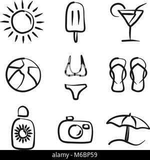 Icone di estate di Freehand Illustrazione Vettoriale