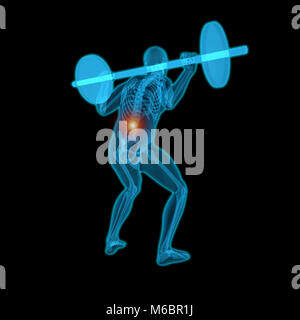 3D illustrazione di un uomo traslucida facendo un back squat Foto Stock